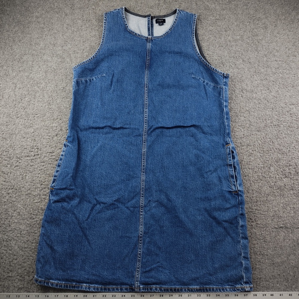 J.Crew Denim Mini Dress Sz 14 Shift Sleeveless Pockets Blue EUC